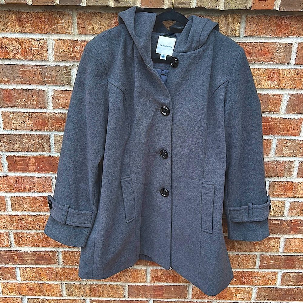 Croft & Barrow Ladies L Gray button down hooded coat 🧥